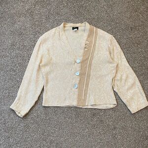 Vintage Beige and Tan Button-Up Blouse